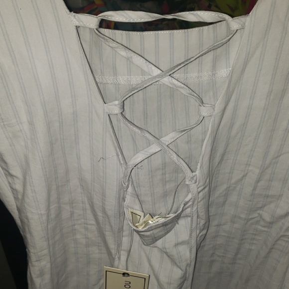 White Striped Puff  Sleeve Corset Back Dress - Picture 4 of 8